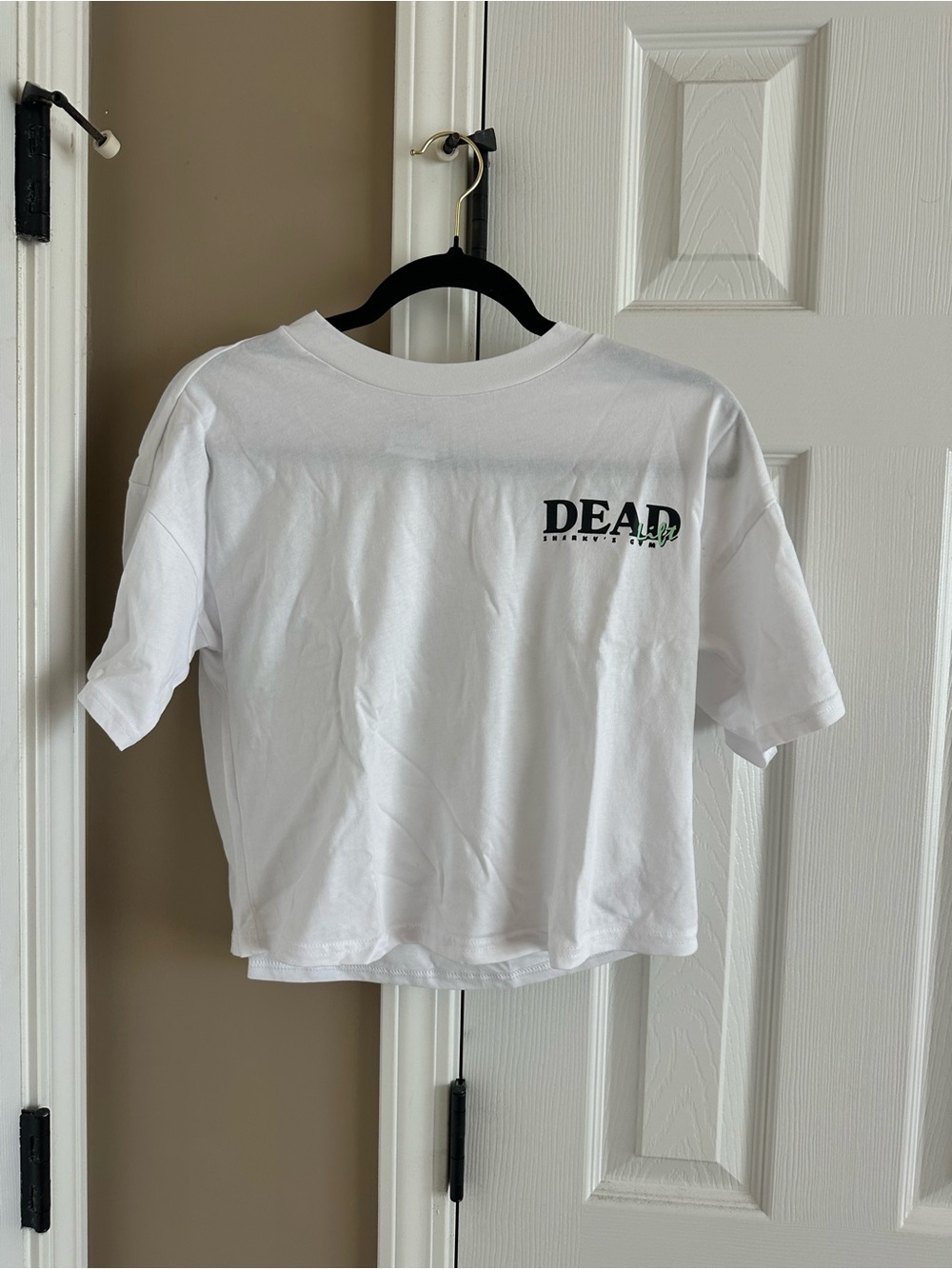 Gymshark White Graphic Cropped Tee with Black Logo